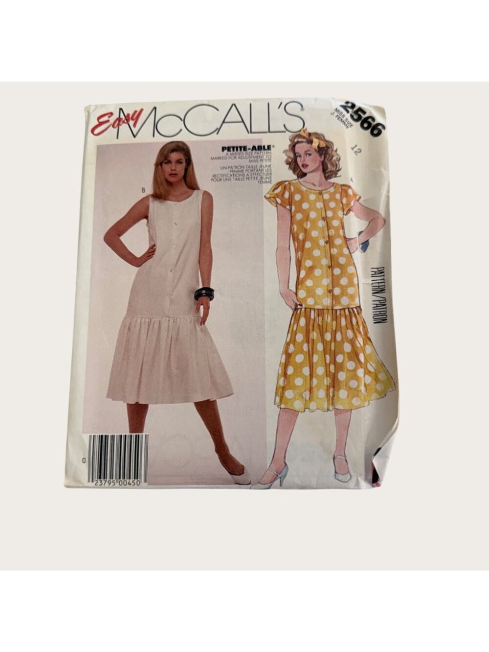 Vintage 1980s McCalls Sewing Pattern 2566 Misses Dress Size 12